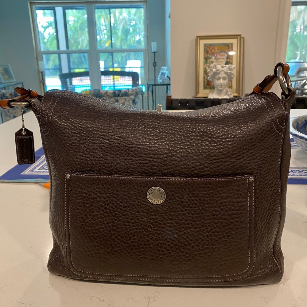 COACH Dark Brown Pebble Leather with Amethyst Lining